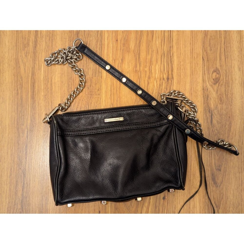 Rebecca Minkoff Black Leather Crossbody Bag With Chain Strap & Studded Details
